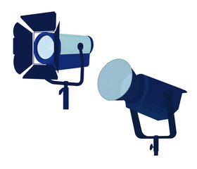 Studio professional lighting equipment for photography. Continuous LED artificial light. Vector flat illustration isolated on white background.