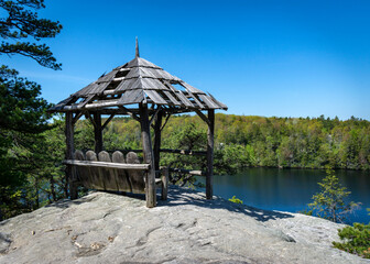 A weathered gazebo overlooking Lake Minnewaska in Minnewaska State Park Preserve in New York State!