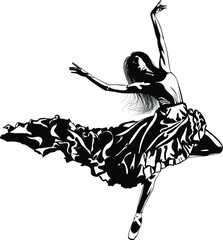 Black and white image of a dancing ballerina vector illustration