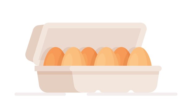 Vector illustration of a new egg tray. Fresh chicken eggs in a box. Banner of cardboard box with fresh eggs only from the store. 
