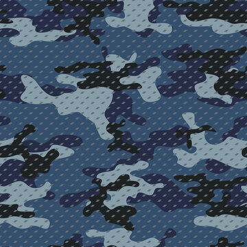 Vector camouflage illustration, blue seamless background, classic texture for textiles.