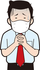 お祈りするマスク店長