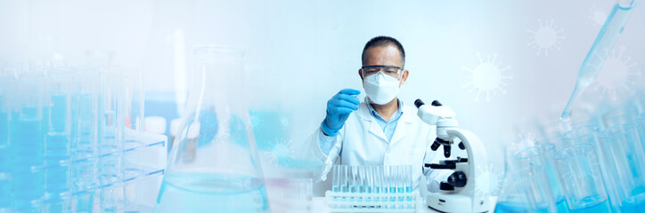 Fototapeta premium Scientists are testing and researching five coronavirus vaccines. in the laboratory