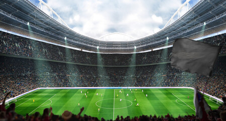 soccer game at the stadium with a view of soccer field, 3D Illustration