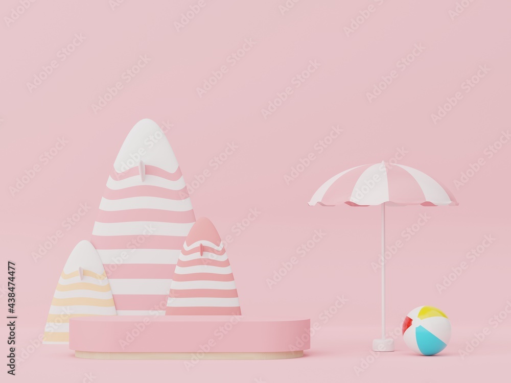 Poster 3d render of minimal display podium with summer season background concept. minimalist pedestal for w