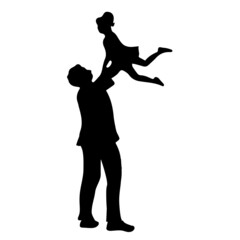 Fototapeta na wymiar The man lifted the girl in his arms. Black silhouette. Vector illustration of a man.