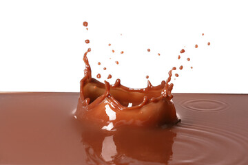 Splash of hot chocolate on white background