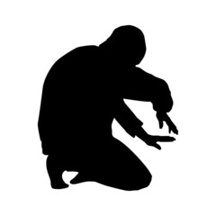 The man is squatting. Vector illustration. Black silhouette.