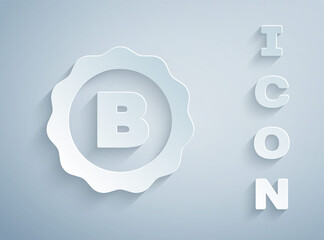 Paper cut Bottle cap with inscription beer icon isolated on grey background. Paper art style. Vector