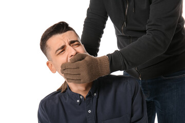 Terrorist with hostage on white background