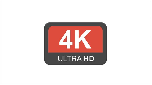 4K resolution red icon on white background. Animation screen resolution concept. Abstract icon.
