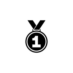 Medal Winner, First Place Award. Flat Vector Icon illustration. Simple black symbol on white background. Medal Winner, First Place Award sign design template for web and mobile UI element.