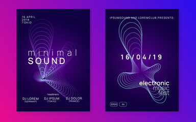 Neon club flyer. Electro dance music. Trance party dj. Electronic sound fest. Techno event poster.