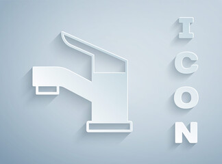 Paper cut Water tap icon isolated on grey background. Paper art style. Vector