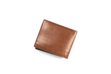 Wallet is made of brown leather isolated on white background