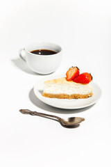 cheesecake with strawberries on isolated background 