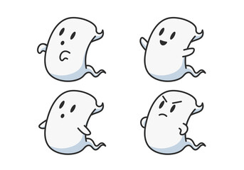 Cute Ghost - Cute ghost illustration poses set suitable for halloween, emoticon, children book, and mascot logo - Vector Illustration