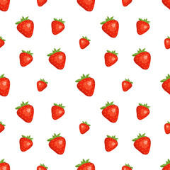 Seamless background with red strawberries. Cute summer or spring print. Festive decoration for textiles, wrapping paper and design. Vector flat illustration