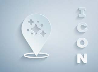 Paper cut Home cleaning service concept icon isolated on grey background. Building and house. Paper art style. Vector