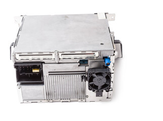 Metal control unit or compact computer on a white isolated