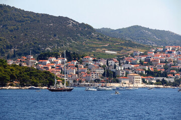 View of town Hvar on island Hvar, Croatia. Hvar is popular summer travel destination.
