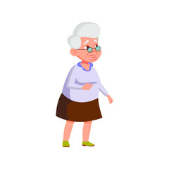 sad grandmother watching news on tv cartoon vector. sad grandmother watching news on tv character. isolated flat cartoon illustration