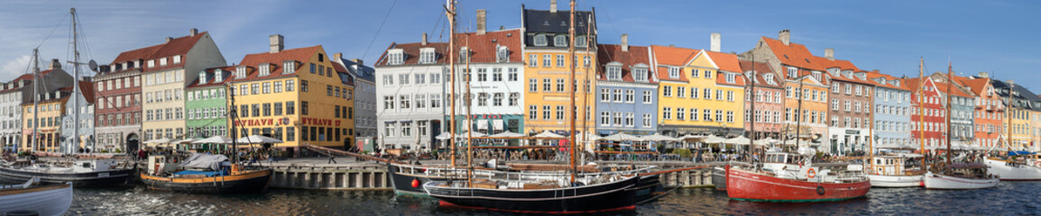 Panorama of the old port in Copenhaven, Denmark