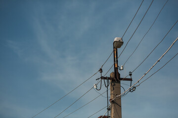 Wires and pole lines of electric gears.