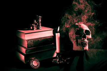 Bible, Candle & Skull 
