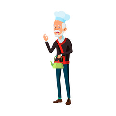 elderly man chef offering tasty tea to restaurant guest cartoon vector. elderly man chef offering tasty tea to restaurant guest character. isolated flat cartoon illustration