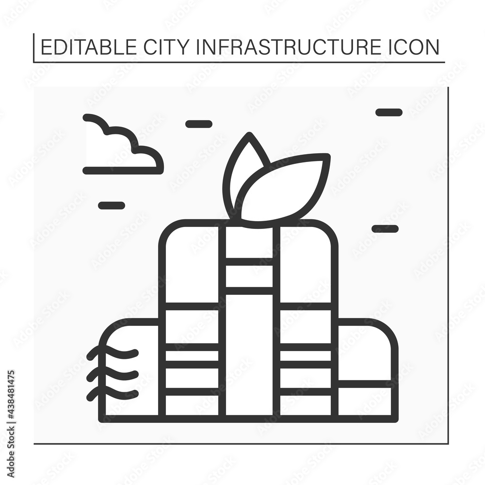 Poster green building line icon. environmentally responsible structure and application of processes through
