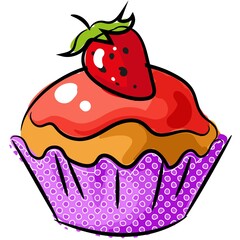 Vector biscuit cupcake with strawberry and icing icon