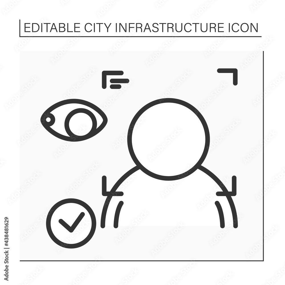 Poster facial recognition line icon. technology identifying a person from a digital image. facial recogniti