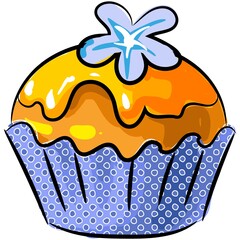 Vector biscuit cupcake with vanilla caramel icing icon