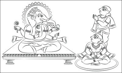 Phad is Indian folk art. The paintings made for storytelling, paintings narrated stories of local deities and rulers. This story is about Lord Ganesha, for textile printing, logo, wallpaper
