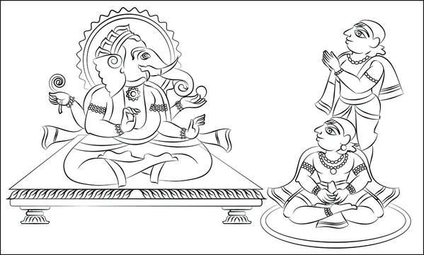 Phad is Indian folk art. The paintings made for storytelling, paintings narrated stories of local deities and rulers. This story is about Lord Ganesha, for textile printing, logo, wallpaper
