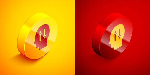 Isometric Solution to the problem in psychology icon isolated on orange and red background. Puzzle. Therapy for mental health. Circle button. Vector