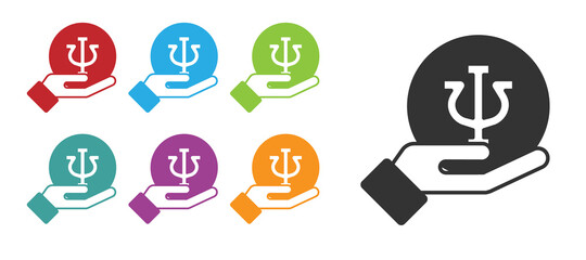 Black Psychology icon isolated on white background. Psi symbol. Mental health concept, psychoanalysis analysis and psychotherapy. Set icons colorful. Vector
