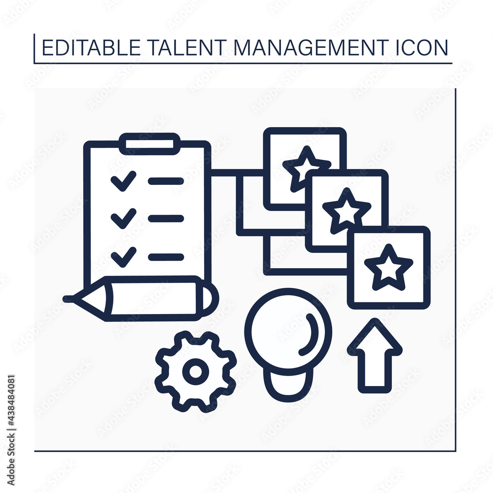 Poster competency models line icon. to do list. career planning. development and improving skills.talent ma
