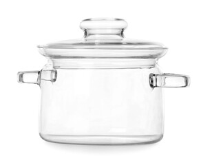 Stylish cooking pot on white background