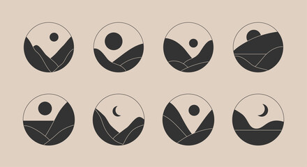 Set of trendy minimalist landscape abstract contemporary collages design