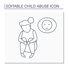 Abandonment child line icon. Parents relinquish parental responsibility. Kid being knowingly left.Child abuse concept. Isolated vector illustration. Editable stroke