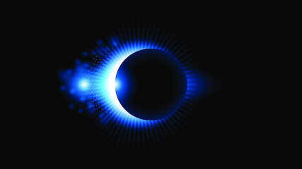 Sun Eclipse Blue Color Fire Dark Background Vector Moon Design Style Space Science Glow Light