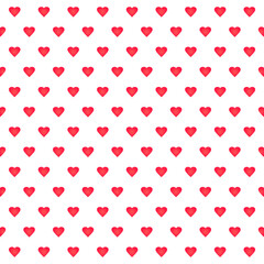 Seamless pattern with red hearts for gift wrap, print, cloth on white. Vector illustration.