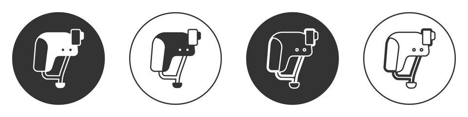 Black Skateboard helmet icon isolated on white background. Extreme sport. Sport equipment. Circle button. Vector