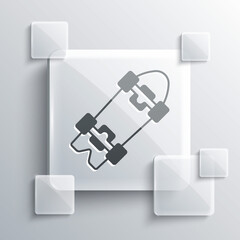 Grey Longboard or skateboard cruiser icon isolated on grey background. Extreme sport. Sport equipment. Square glass panels. Vector
