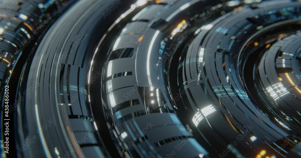Poster sci-fi, futuristic technology concept with circular motion, electronic hud, gui panels and tubes. 3d