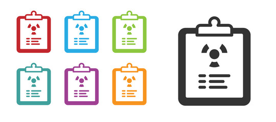 Black Radiation warning document icon isolated on white background. Text file. Set icons colorful. Vector