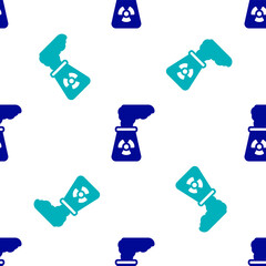 Blue Nuclear power plant icon isolated seamless pattern on white background. Energy industrial concept. Vector