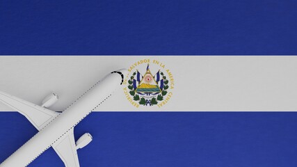 Top Down View of a Plane in the Corner on Top of the Country Flag of El Salvador
